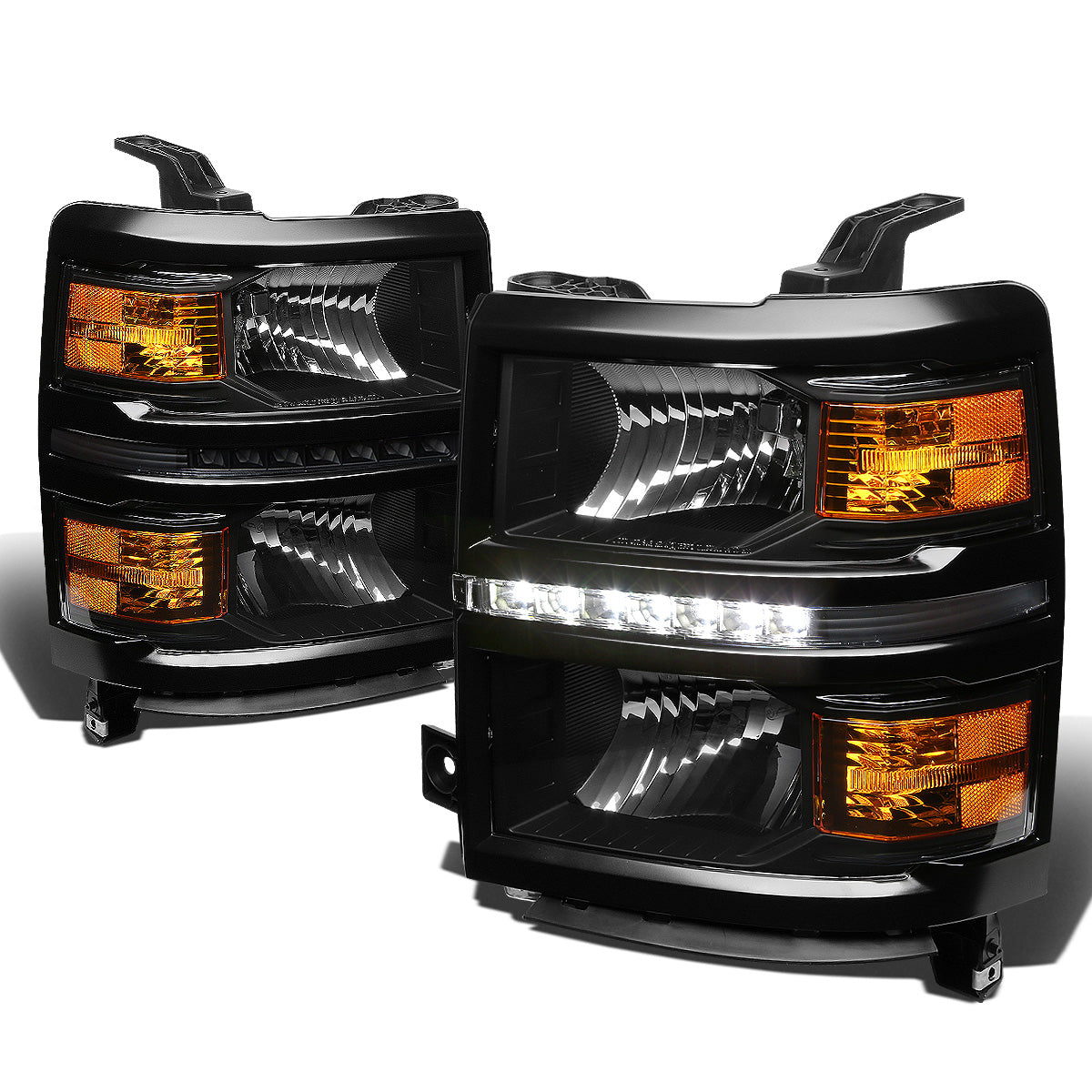 FAROS 14-15 CHEVY SILVERADO 1500, 2500HD, 3500HD 2/4-DOOR - LED DRL - BLACK HOUSING / AMBER CORNER - H11 LOW BEAM / 9005 HIGH BEAM