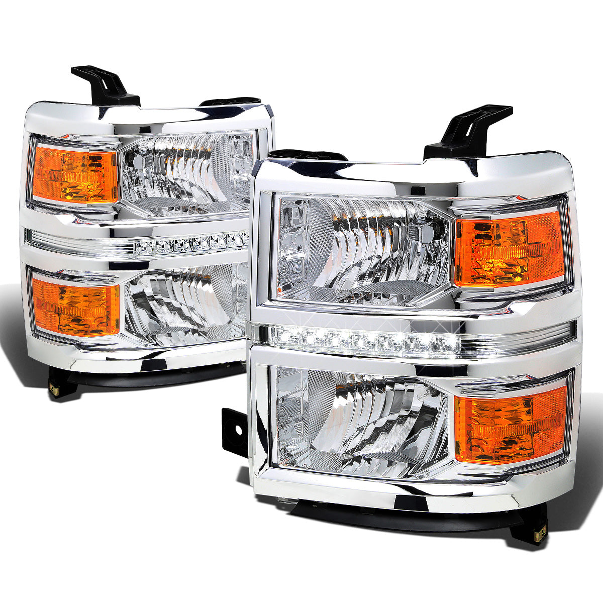 FAROS 14-15 CHEVY SILVERADO 1500, 2500HD, 3500HD 2/4-DOOR - LED DRL - CHROME HOUSING / AMBER CORNER - H11 LOW BEAM / 9005 HIGH BEAM
