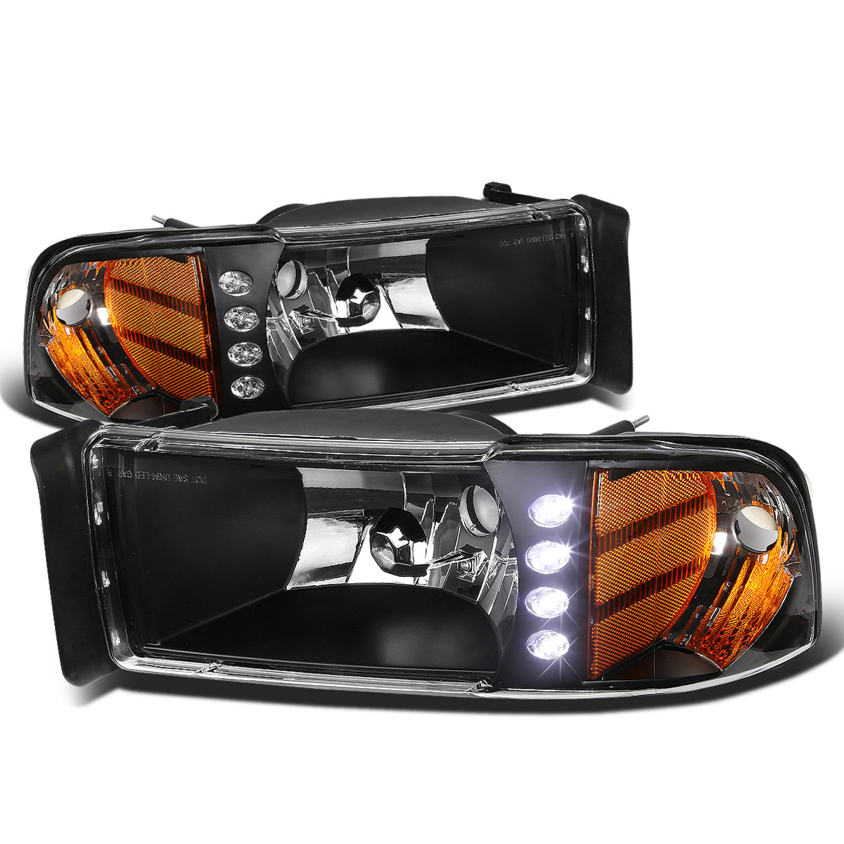 FAROS 94-02 DODGE RAM 2500, 3500 / 2001 RAM 1500 2/4-DOOR - 1PC - LED - BLACK HOUSING / AMBER CORNER - 9004 LOW BEAM / HIGH BEAM