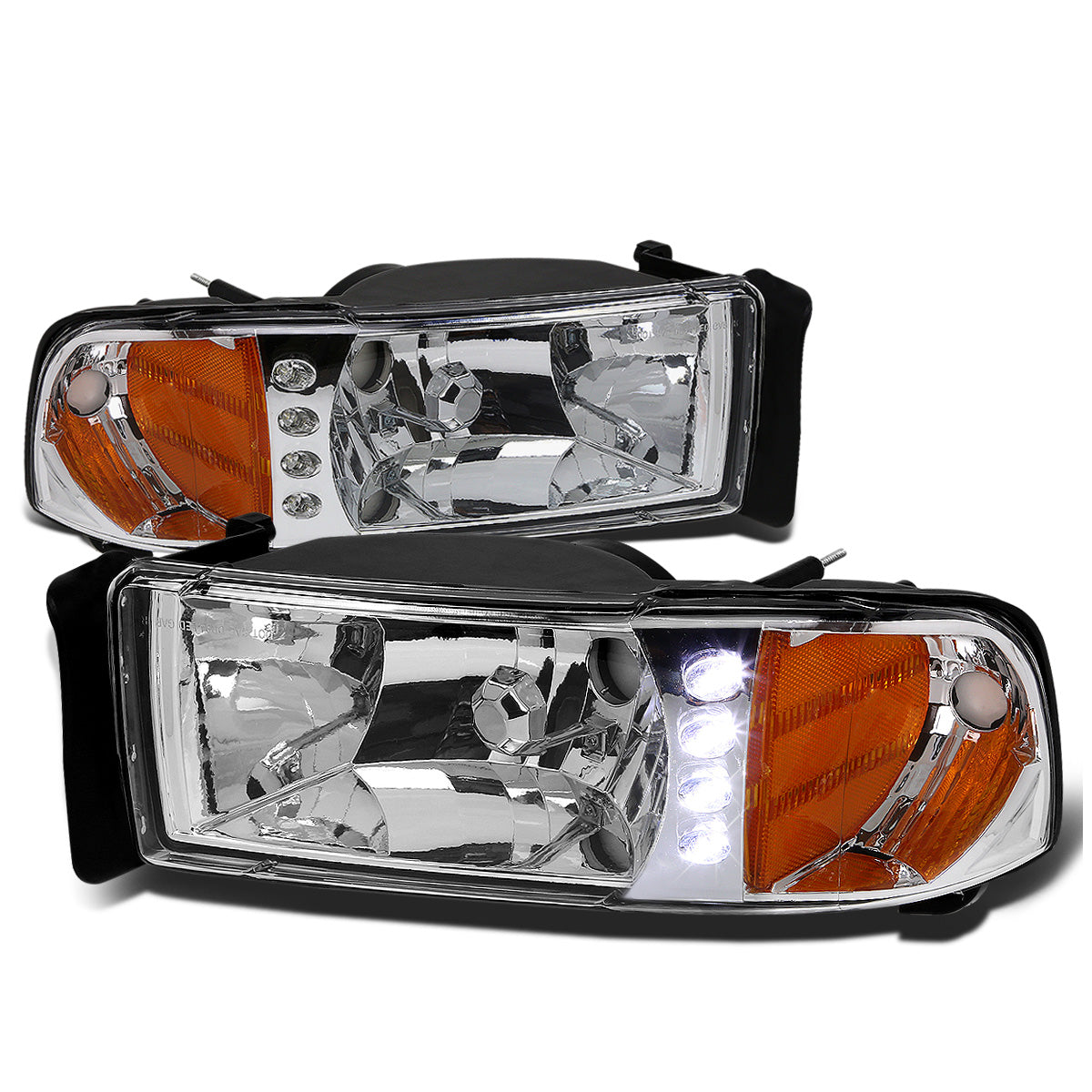 FAROS 94-02 DODGE RAM 2500, 3500 / 2001 RAM 1500 2/4-DOOR - 1PC - LED - CHROME HOUSING / AMBER CORNER - 9004 LOW BEAM / HIGH BEAM