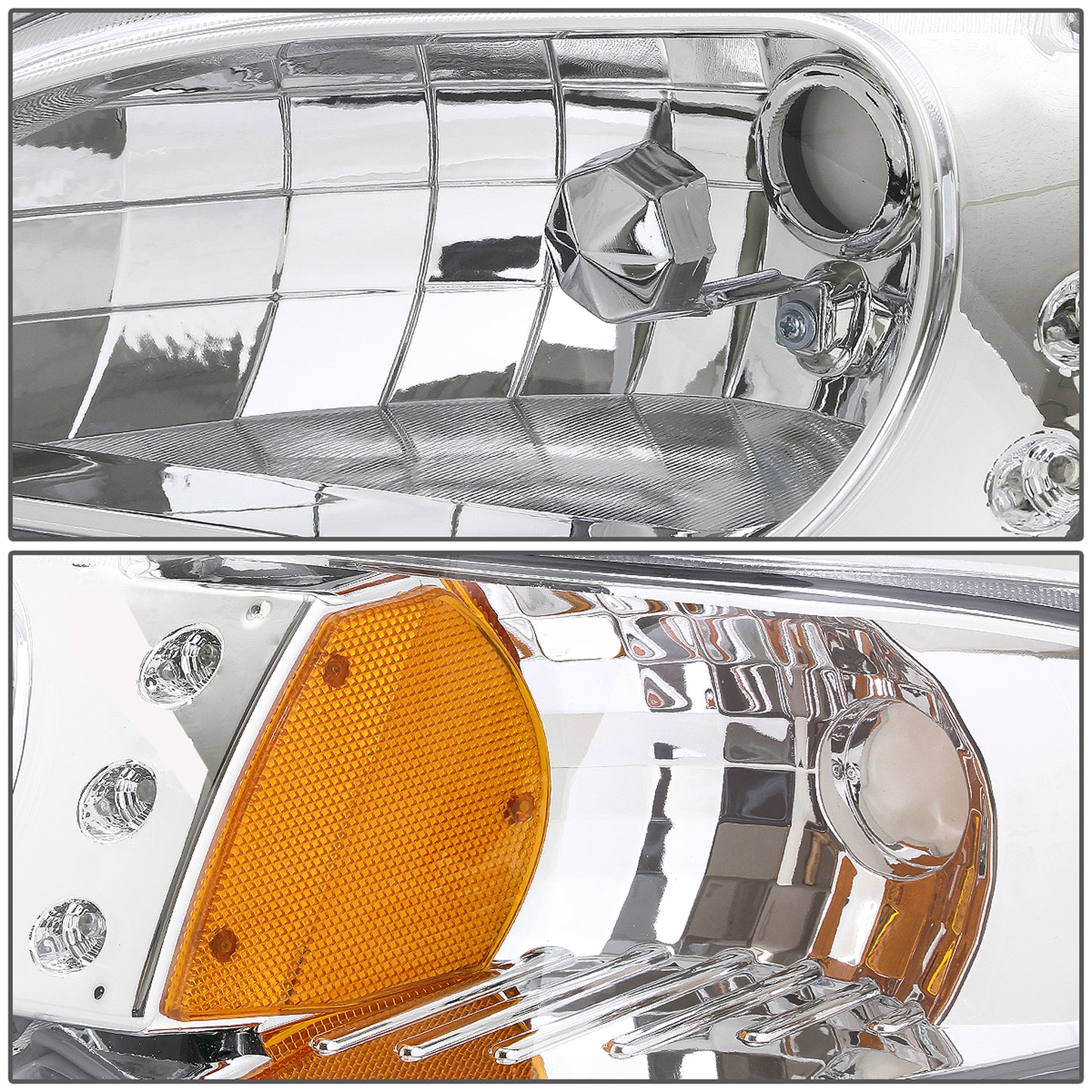 FAROS 94-98 FORD MUSTANG 2-DOOR - 1PC - LED - CHROME HOUSING / AMBER CORNER - 9007 LOW BEAM / HIGH BEAM