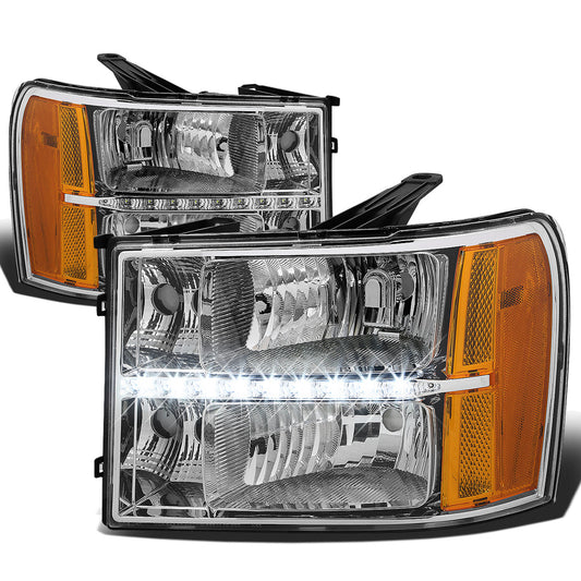 FAROS 07-13 GMC SIERRA 1500 / 07-14 GMC SIERRA 2500 , 3500 2/4-DOOR - LED DRL - CHROME HOUSING / AMBER CORNER - H11 LOW BEAM / 9005 HIGH BEAM