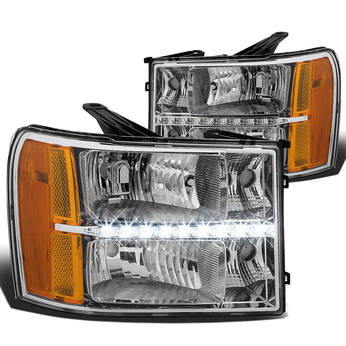 FAROS 07-13 GMC SIERRA 1500 / 07-14 GMC SIERRA 2500 , 3500 2/4-DOOR - LED DRL - CHROME HOUSING / AMBER CORNER - H11 LOW BEAM / 9005 HIGH BEAM