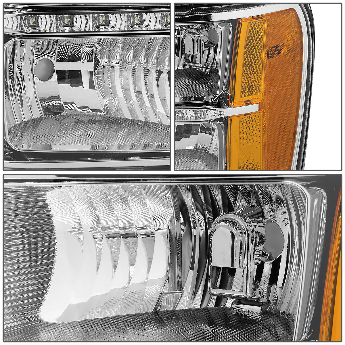 FAROS 07-13 GMC SIERRA 1500 / 07-14 GMC SIERRA 2500 , 3500 2/4-DOOR - LED DRL - CHROME HOUSING / AMBER CORNER - H11 LOW BEAM / 9005 HIGH BEAM