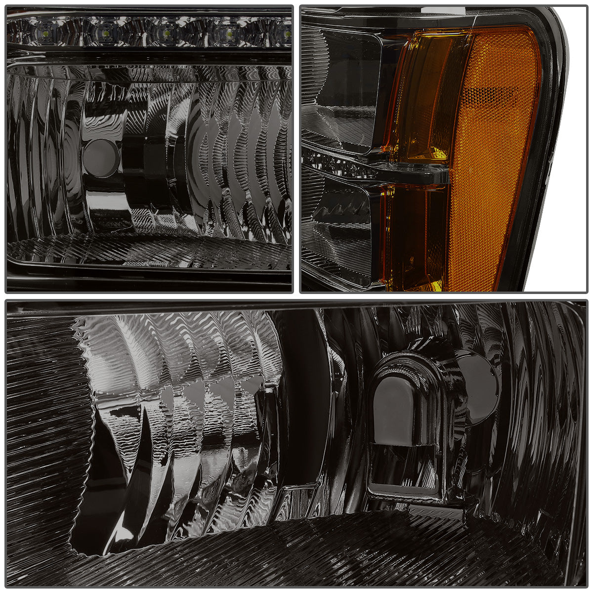 FAROS 07-13 GMC SIERRA 1500 / 07-14 GMC SIERRA 2500 , 3500 2/4-DOOR - LED DRL - SMOKE HOUSING / AMBER CORNER - H11 LOW BEAM / 9005 HIGH BEAM