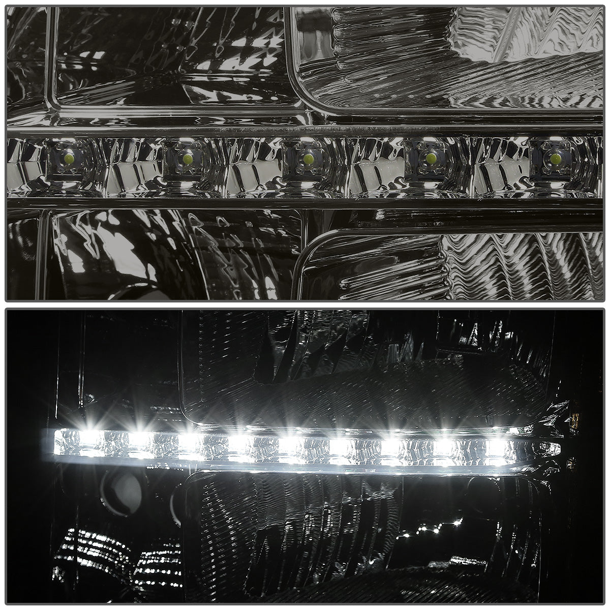 FAROS 07-13 GMC SIERRA 1500 / 07-14 GMC SIERRA 2500 , 3500 2/4-DOOR - LED DRL - SMOKE HOUSING / AMBER CORNER - H11 LOW BEAM / 9005 HIGH BEAM