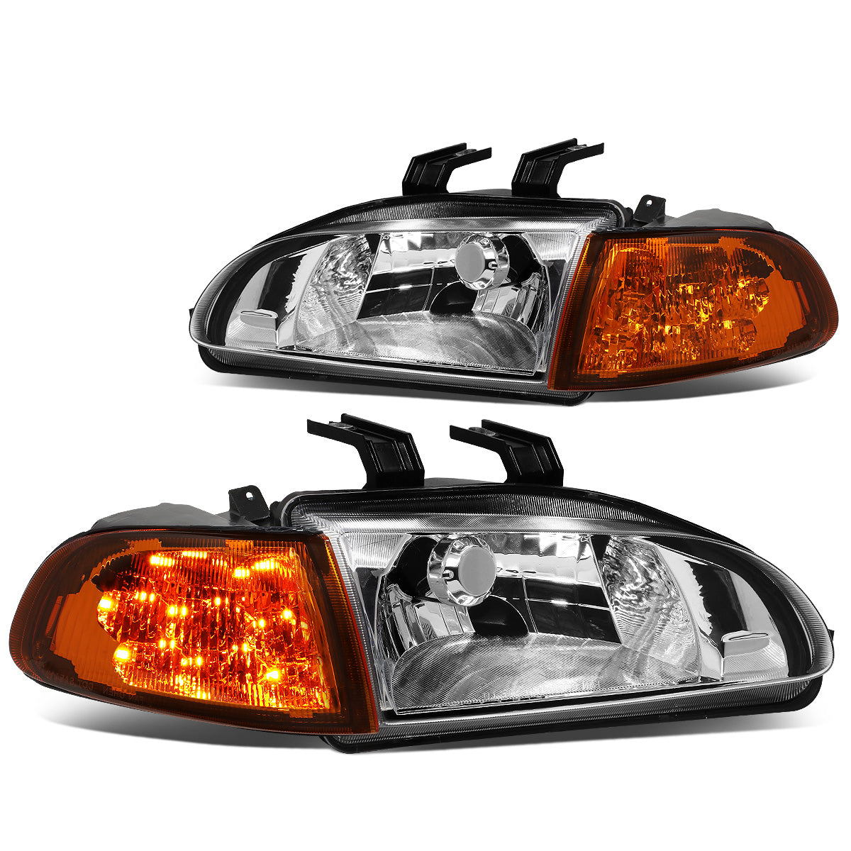 FAROS 92-95 HONDA CIVIC 2/3DR - LED DRL - CHROME HOUSING / AMBER CORNER - H4 HEADLIGHT / LED SIGNAL
