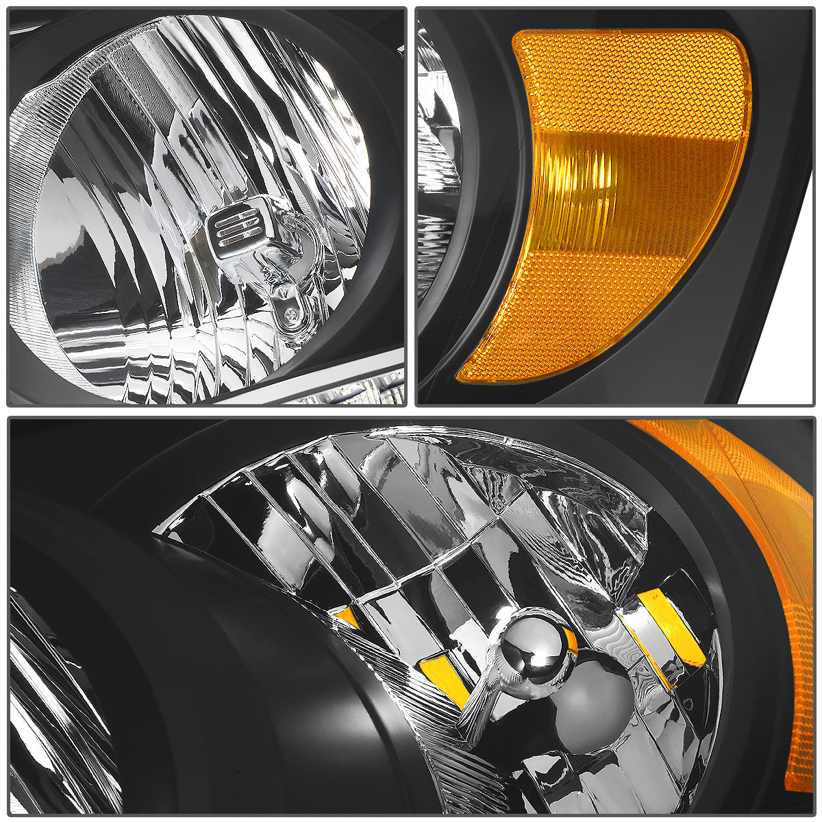 FAROS 06-08 DODGE RAM 1500 / 06-09 DODGE RAM 2500 , 3500 - FITS MODELS WITH HALOGEN HEADLAMPS ONLY - LED DRL - BLACK HOUSING / AMBER CORNER - H13 LOW BEAM / H13 HIGH BEAM