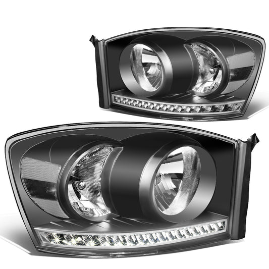 FAROS 06-08 DODGE RAM 1500 / 06-09 DODGE RAM 2500 , 3500 - FITS MODELS WITH HALOGEN HEADLAMPS ONLY - LED DRL - BLACK HOUSING / CLEAR CORNER - H13 LOW BEAM / H13 HIGH BEAM
