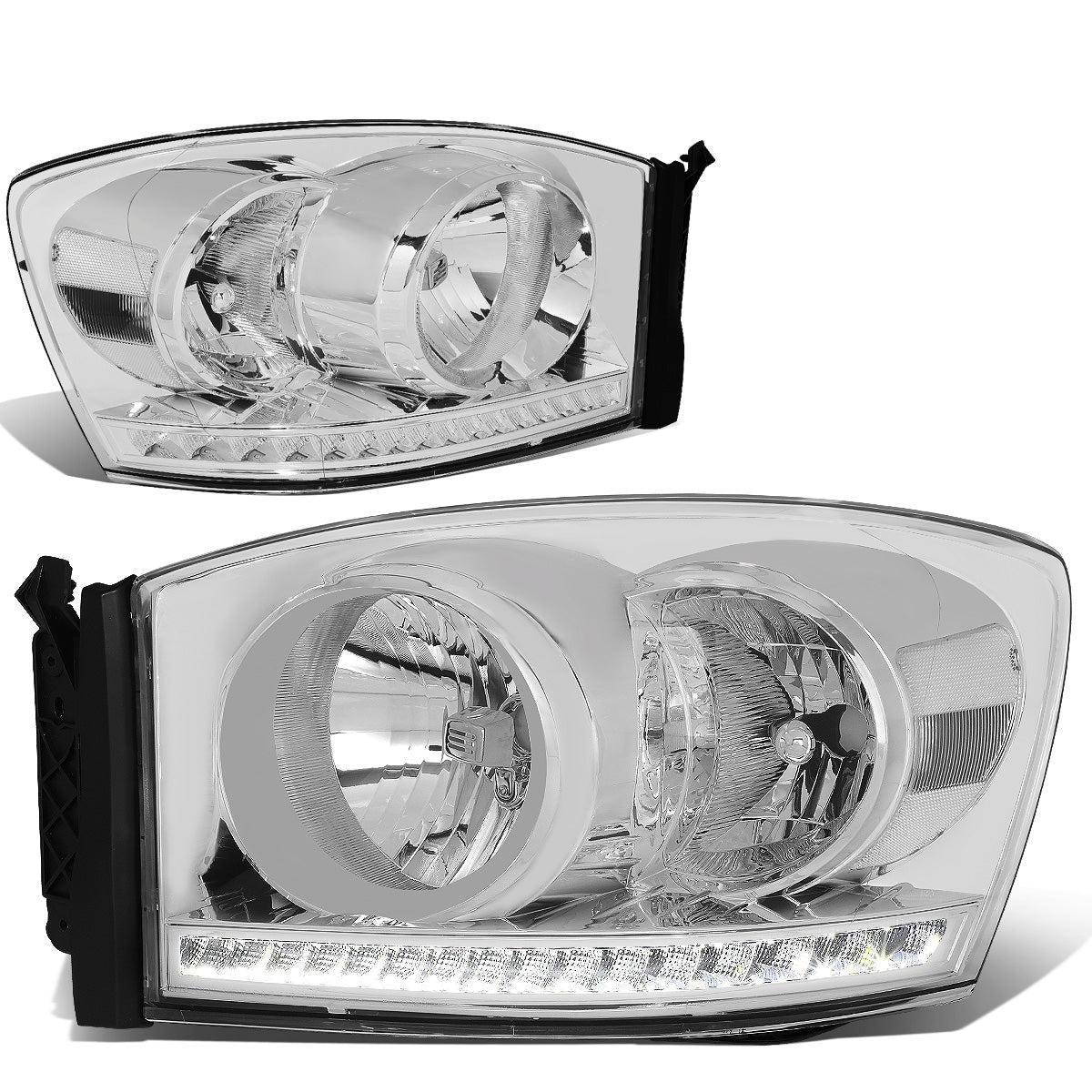 FAROS 06-08 DODGE RAM 1500 / 06-09 DODGE RAM 2500 , 3500 - FITS MODELS WITH HALOGEN HEADLAMPS ONLY - LED DRL - CHROME HOUSING / CLEAR CORNER - H13 LOW BEAM / H13 HIGH BEAM