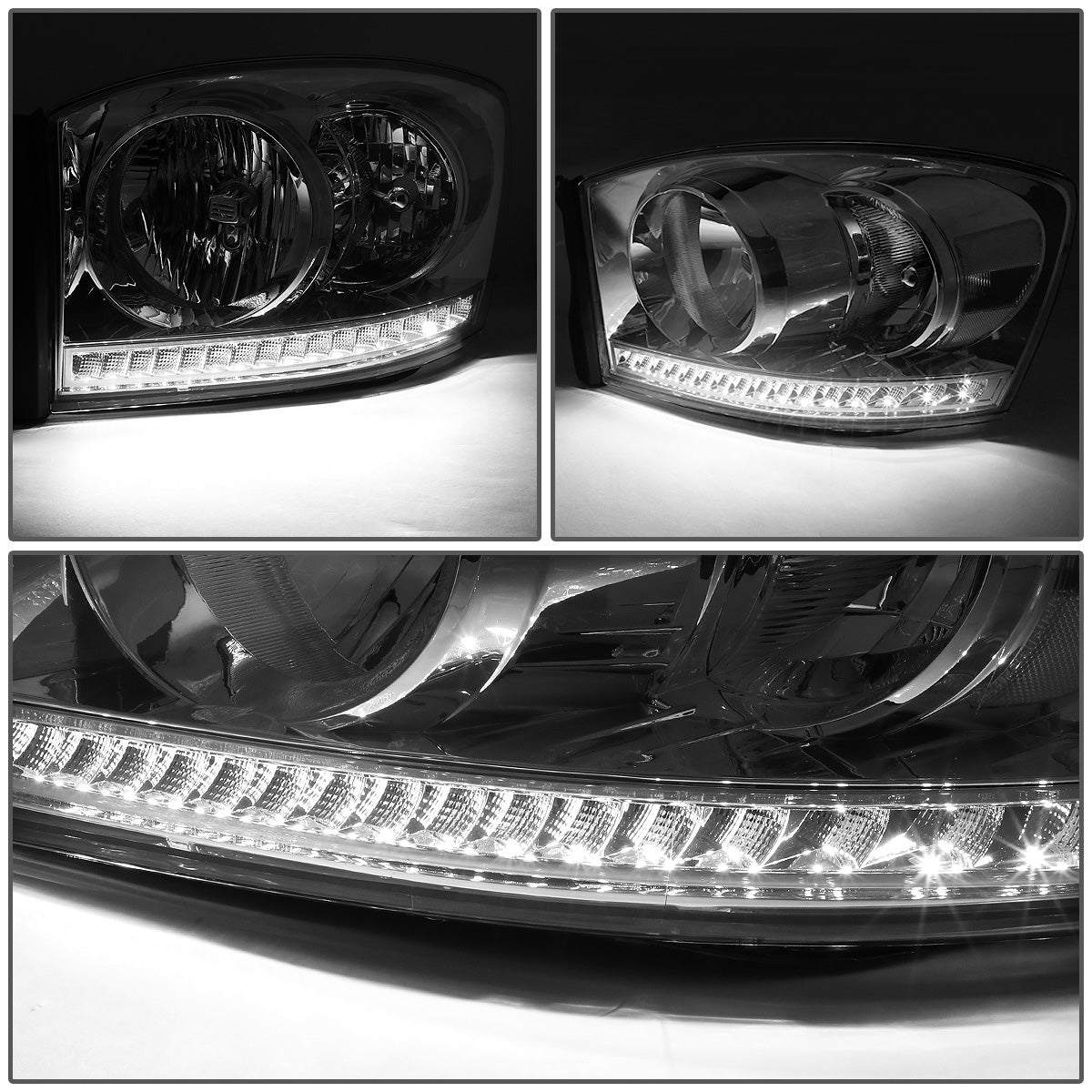 FAROS 06-08 DODGE RAM 1500 / 06-09 DODGE RAM 2500 , 3500 - FITS MODELS WITH HALOGEN HEADLAMPS ONLY - LED DRL - CHROME HOUSING / CLEAR CORNER - H13 LOW BEAM / H13 HIGH BEAM