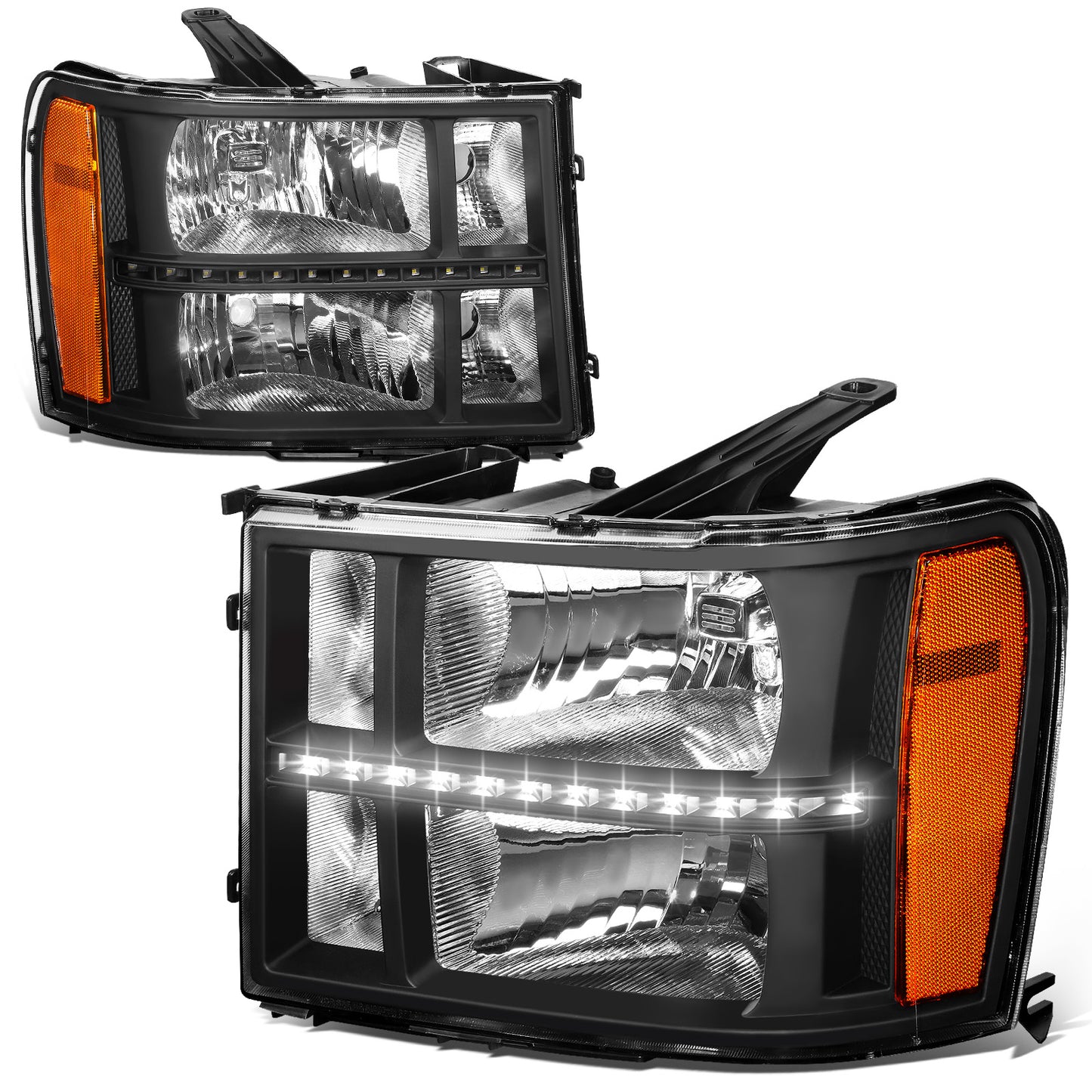 FAROS 07-13 GMC SIERRA 1500 / 07-14 GMC SIERRA 2500, 3500 - DOES NOT FIT 2007 CLASSIC STYLES - LED DRL STRIP - BLACK HOUSING / AMBER CORNER