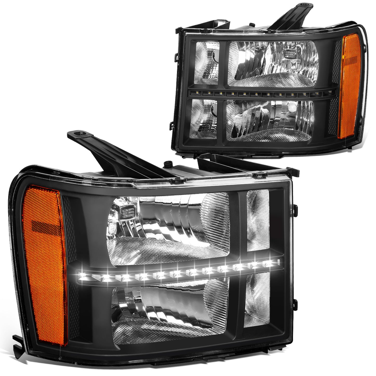 FAROS 07-13 GMC SIERRA 1500 / 07-14 GMC SIERRA 2500, 3500 - DOES NOT FIT 2007 CLASSIC STYLES - LED DRL STRIP - BLACK HOUSING / AMBER CORNER