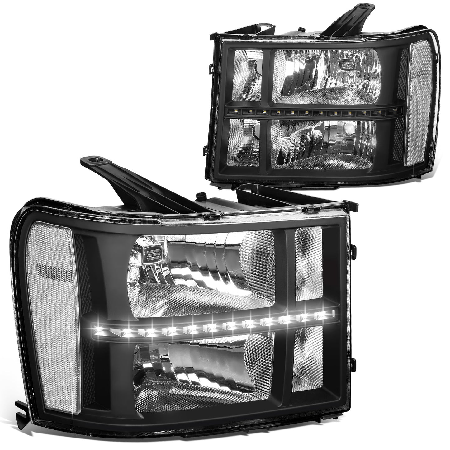 FAROS 07-13 GMC SIERRA 1500 / 07-14 GMC SIERRA 2500, 3500 - DOES NOT FIT 2007 CLASSIC STYLES - LED DRL STRIP - BLACK HOUSING / CLEAR CORNER