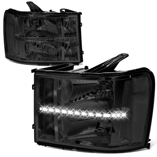 FAROS 07-13 GMC SIERRA 1500 / 07-14 GMC SIERRA 2500, 3500 - DOES NOT FIT 2007 CLASSIC STYLES - LED DRL STRIP - SMOKE HOUSING / CLEAR CORNER