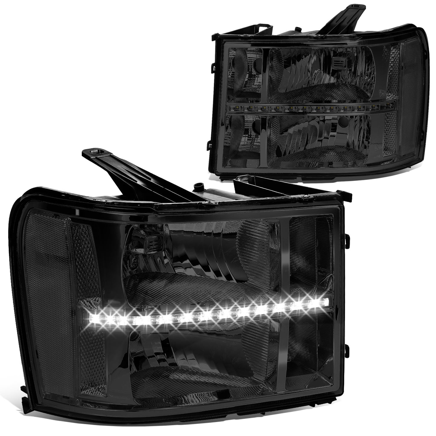 FAROS 07-13 GMC SIERRA 1500 / 07-14 GMC SIERRA 2500, 3500 - DOES NOT FIT 2007 CLASSIC STYLES - LED DRL STRIP - SMOKE HOUSING / CLEAR CORNER
