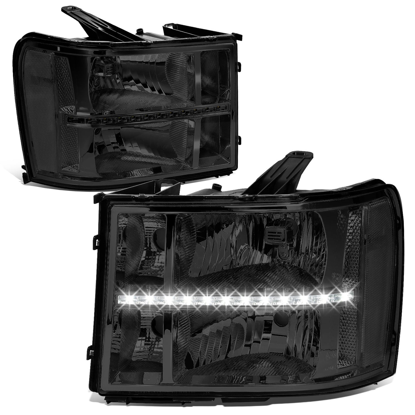 FAROS 07-13 GMC SIERRA 1500 / 07-14 GMC SIERRA 2500, 3500 - DOES NOT FIT 2007 CLASSIC STYLES - LED DRL STRIP - SMOKE HOUSING / CLEAR CORNER