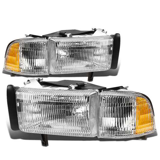FAROS 94-02 DODGE RAM 2500 , 3500 / 94-01 RAM 1500 2/4-DOOR - DOES NOT FIT SPORT MODELS - 4PC - OEM STYLE - CHROME HOUSING / AMBER CORNER - 9004 LOW BEAM / HIGH BEAM