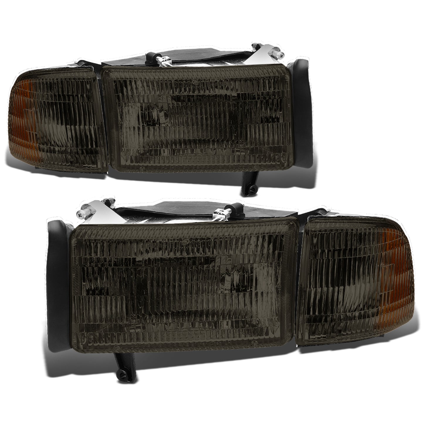 FAROS 94-02 DODGE RAM 2500 , 3500 / 94-01 RAM 1500 2/4-DOOR - DOES NOT FIT SPORT MODELS - 4PC - OEM STYLE - SMOKE HOUSING / AMBER CORNER - 9004 LOW BEAM / HIGH BEAM