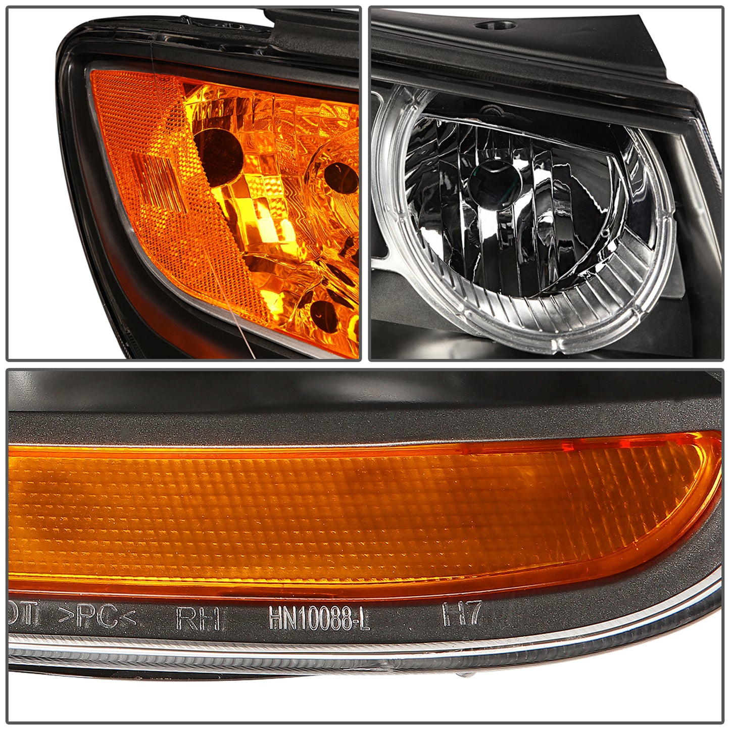 FAROS 07-09 HYUNDAI SANTA FE 4-DOOR - BLACK HOUSING / AMBER CORNER - H11 LOW BEAM / H1 HIGH BEAM
