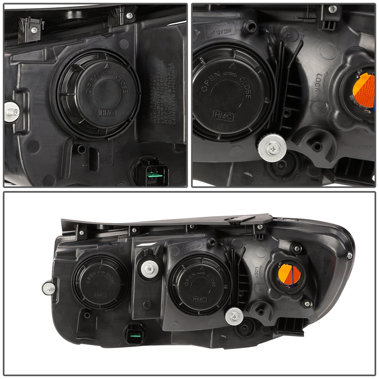 FAROS 07-09 HYUNDAI SANTA FE 4-DOOR - BLACK HOUSING / AMBER CORNER - H11 LOW BEAM / H1 HIGH BEAM