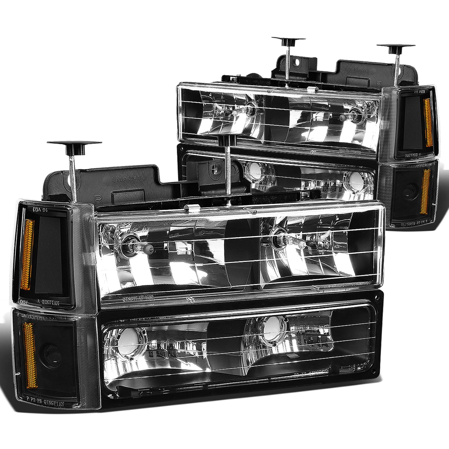 FAROS 94-00 GMC C10 - 8PC 2/4-DOOR - BLACK HOUSING / AMBER CORNER - 9006 LOW BEAM / 9005 HIGH BEAM