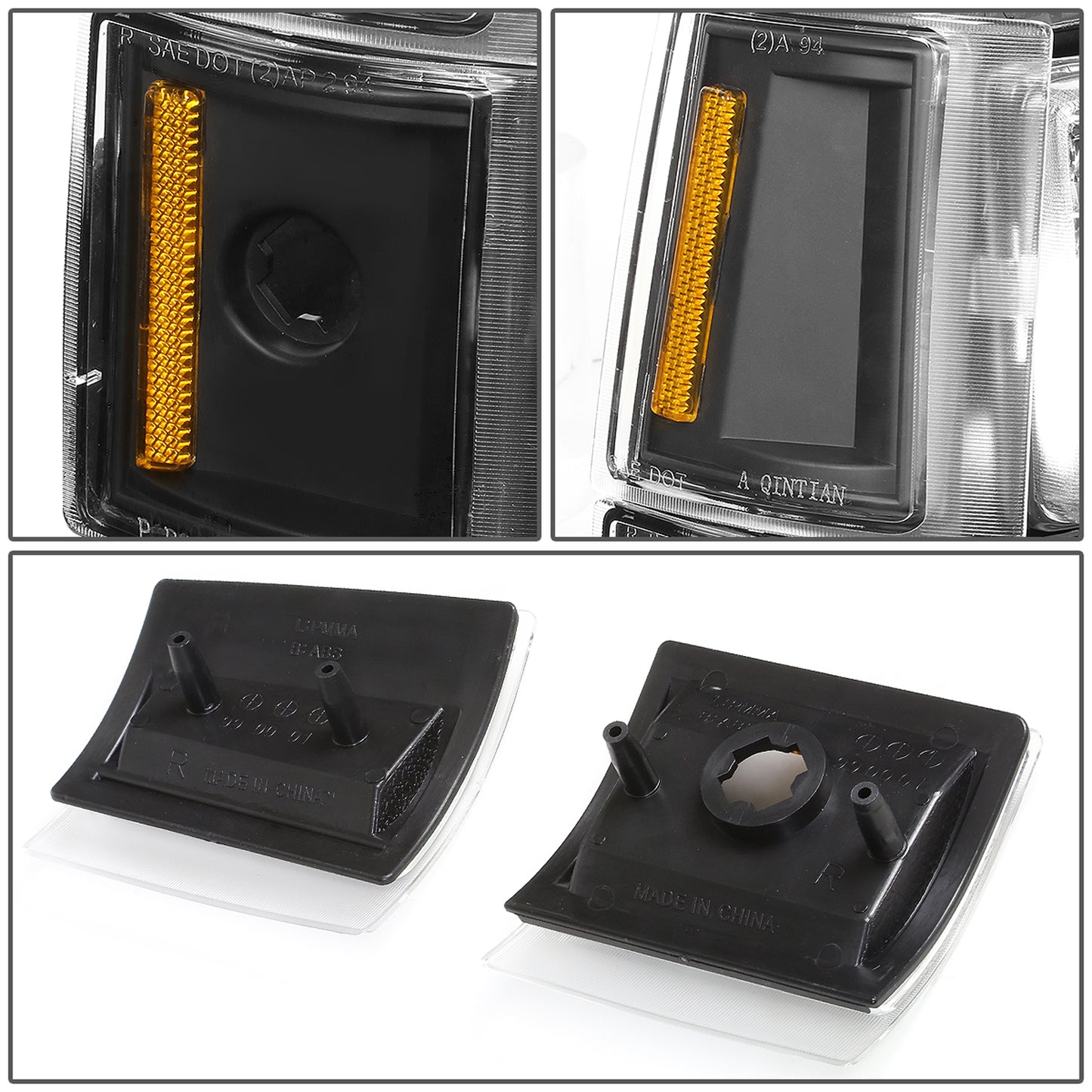 FAROS 94-00 GMC C10 - 8PC 2/4-DOOR - BLACK HOUSING / AMBER CORNER - 9006 LOW BEAM / 9005 HIGH BEAM