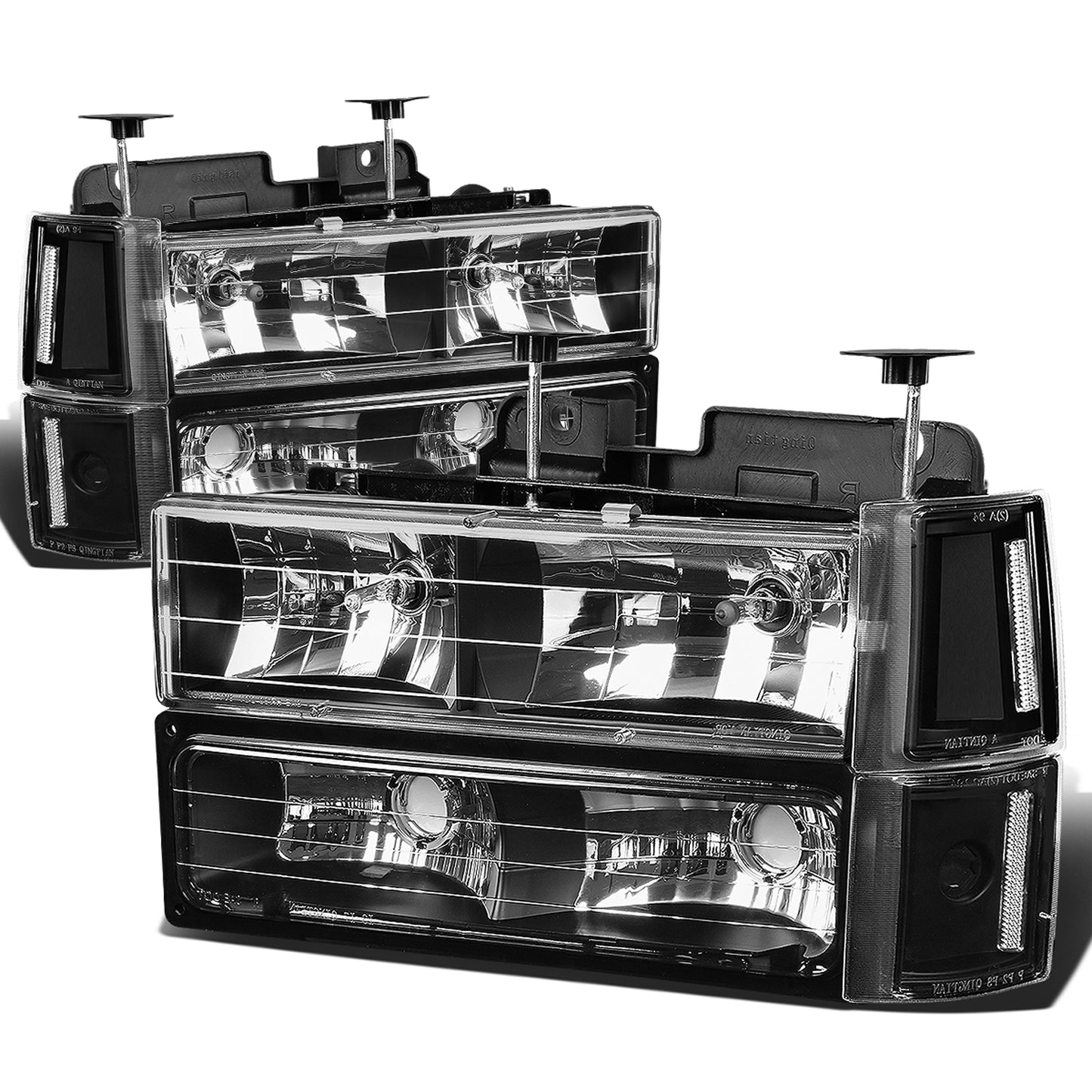 FAROS 94-00 GMC C10 - 8PC 2/4-DOOR - BLACK HOUSING / CLEAR CORNER - 9006 LOW BEAM / 9005 HIGH BEAM