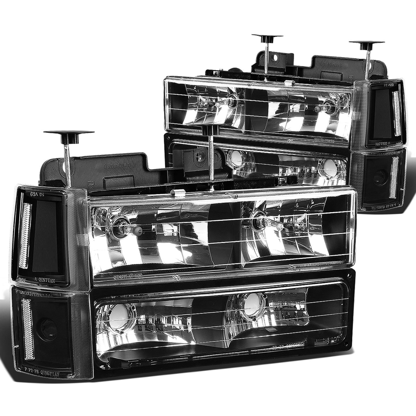 FAROS 94-00 GMC C10 - 8PC 2/4-DOOR - BLACK HOUSING / CLEAR CORNER - 9006 LOW BEAM / 9005 HIGH BEAM