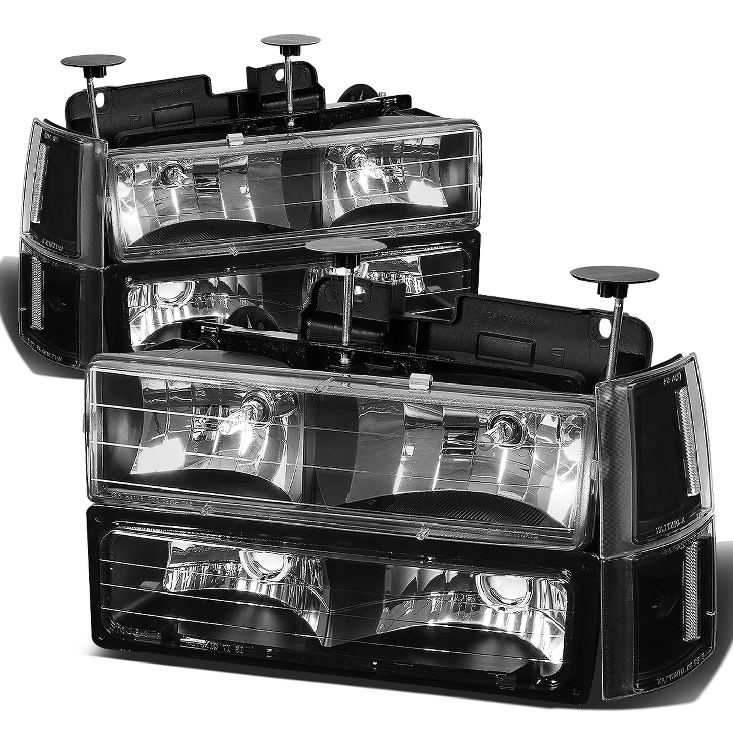 FAROS 94-00 GMC C10 - 8PC 2/4-DOOR - BLACK HOUSING / CLEAR CORNER - 9006 LOW BEAM / 9005 HIGH BEAM