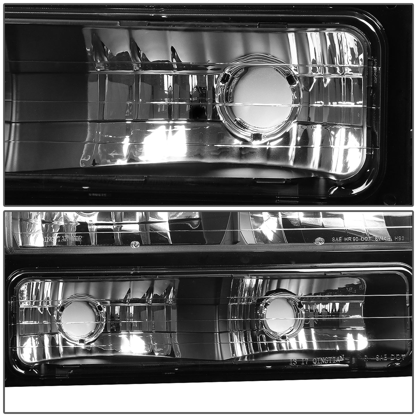 FAROS 94-00 GMC C10 - 8PC 2/4-DOOR - BLACK HOUSING / CLEAR CORNER - 9006 LOW BEAM / 9005 HIGH BEAM