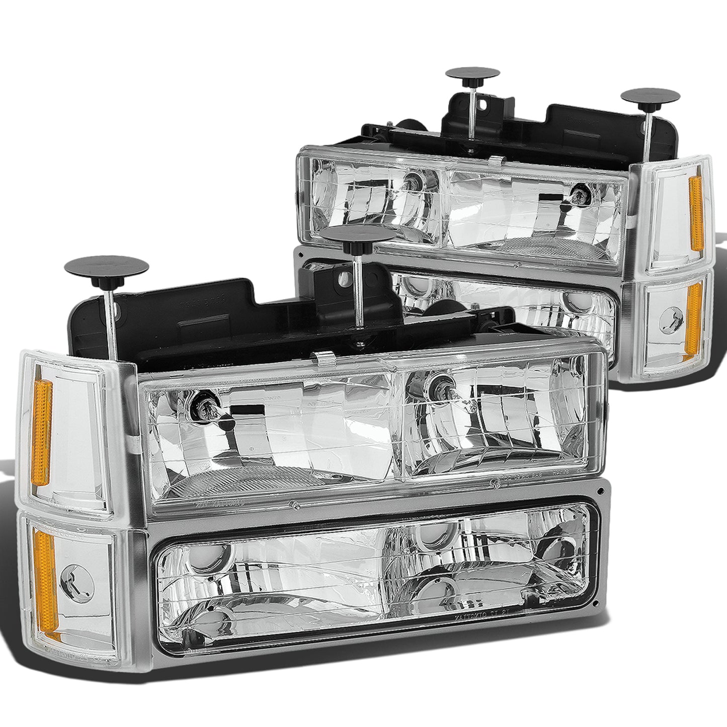 FAROS 94-00 GMC C10 - 8PC 2/4-DOOR - CHROME HOUSING / AMBER CORNER - 9006 LOW BEAM / 9005 HIGH BEAM