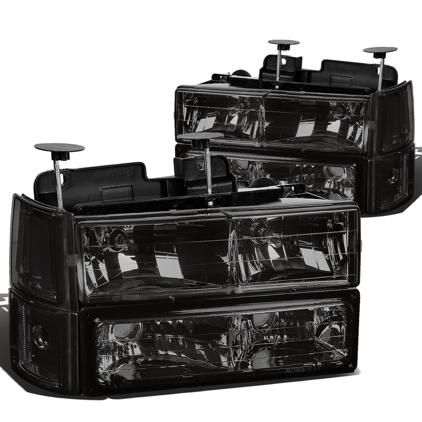 FAROS 94-00 GMC C10 - 8PC 2/4-DOOR - SMOKE HOUSING / CLEAR CORNER - 9006 LOW BEAM / 9005 HIGH BEAM