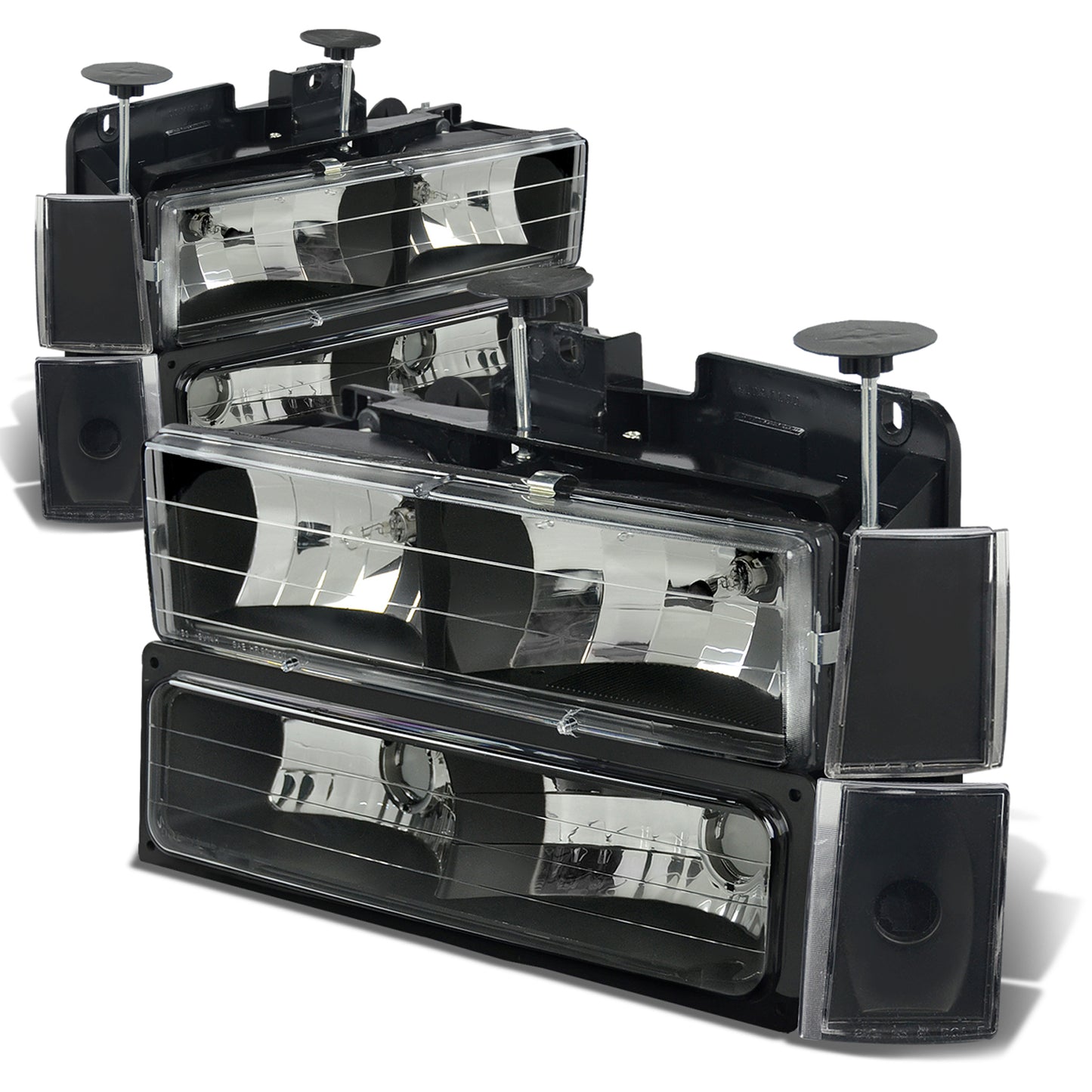 FAROS 88-93 CHEVY C10 2/4-DOOR - 8PC - BLACK HOUSING / CLEAR CORNER - 9006 LOW BEAM / 9005 HIGH BEAM