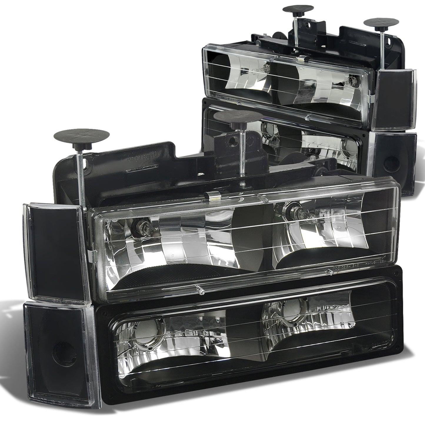 FAROS 88-93 CHEVY C10 2/4-DOOR - 8PC - BLACK HOUSING / CLEAR CORNER - 9006 LOW BEAM / 9005 HIGH BEAM