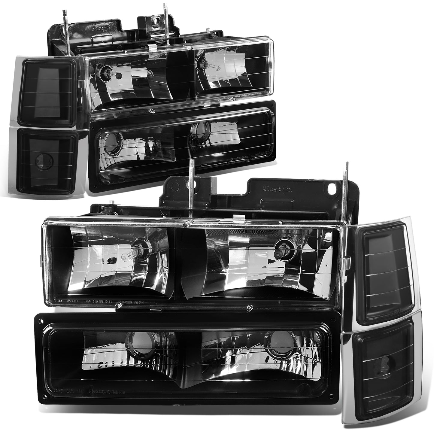 FAROS 94-98 CHEVY C10 2/4-DOOR - 8PC - BLACK HOUSING / CLEAR CORNER - 9006 LOW BEAM / 9005 HIGH BEAM