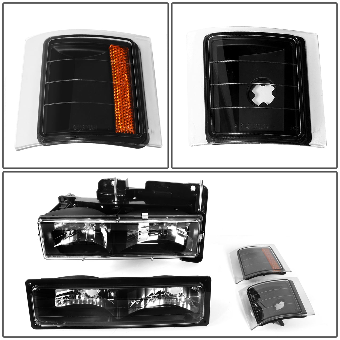 FAROS 94-98 CHEVY C10 2/4-DOOR - 8PC - BLACK HOUSING / AMBER CORNER - 9006 LOW BEAM / 9005 HIGH BEAM