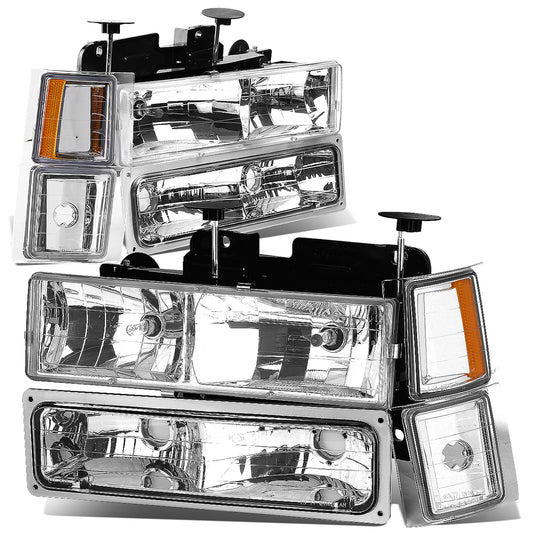 FAROS 94-98 CHEVY C10 2/4-DOOR - 8PC - CHROME HOUSING / AMBER CORNER - 9006 LOW BEAM / 9005 HIGH BEAM