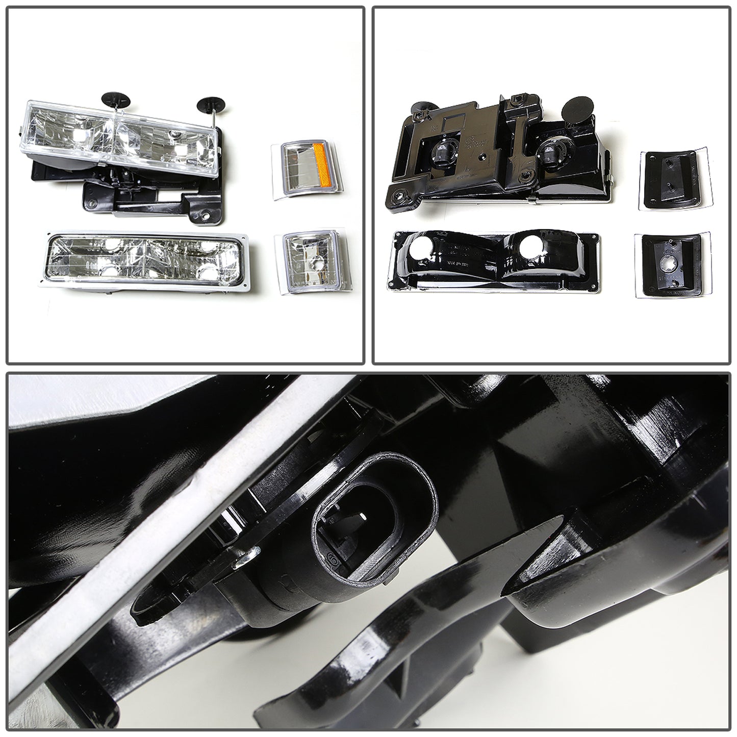 FAROS 94-98 CHEVY C10 2/4-DOOR - 8PC - CHROME HOUSING / AMBER CORNER - 9006 LOW BEAM / 9005 HIGH BEAM