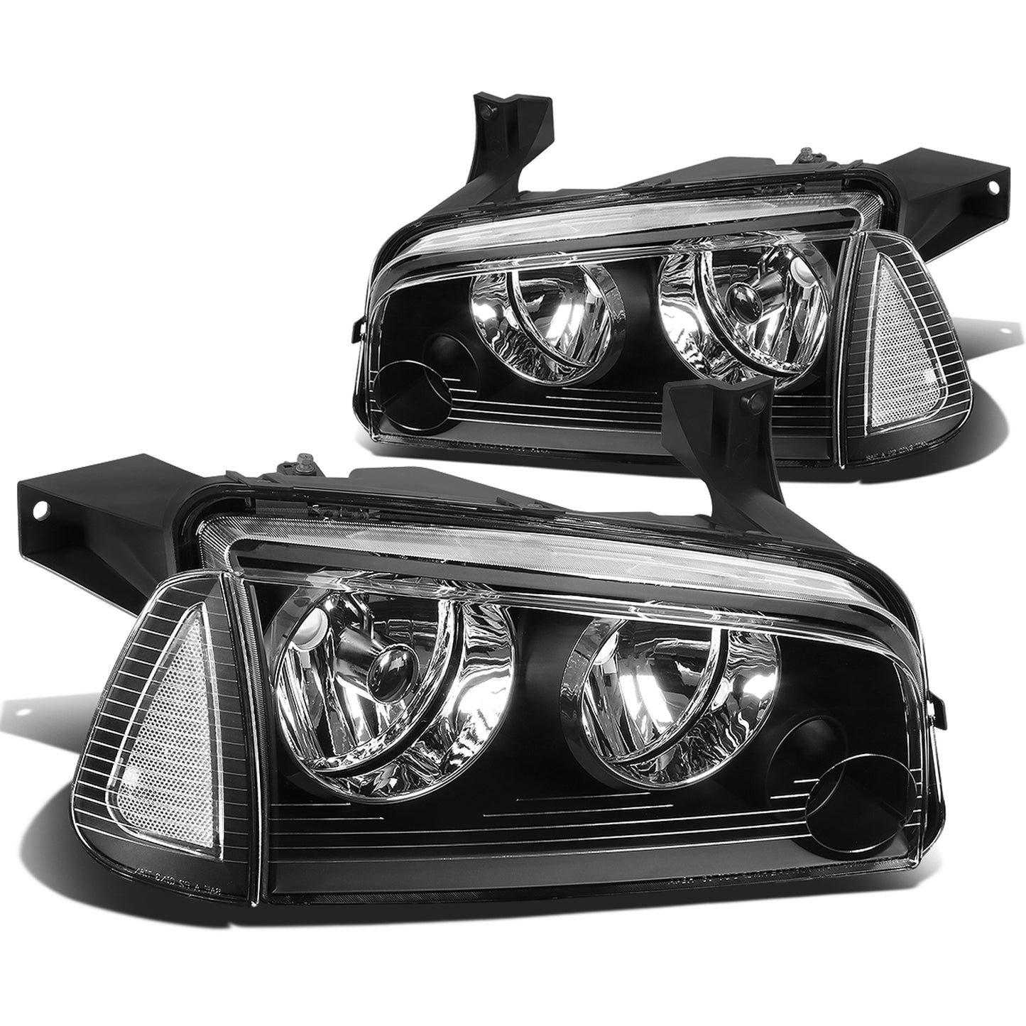 FAROS 06-10 DODGE CHARGER 4-DOOR - 4PC - BLACK HOUSING / CLEAR CORNER - 9006 LOW BEAM / 9005 HIGH BEAM