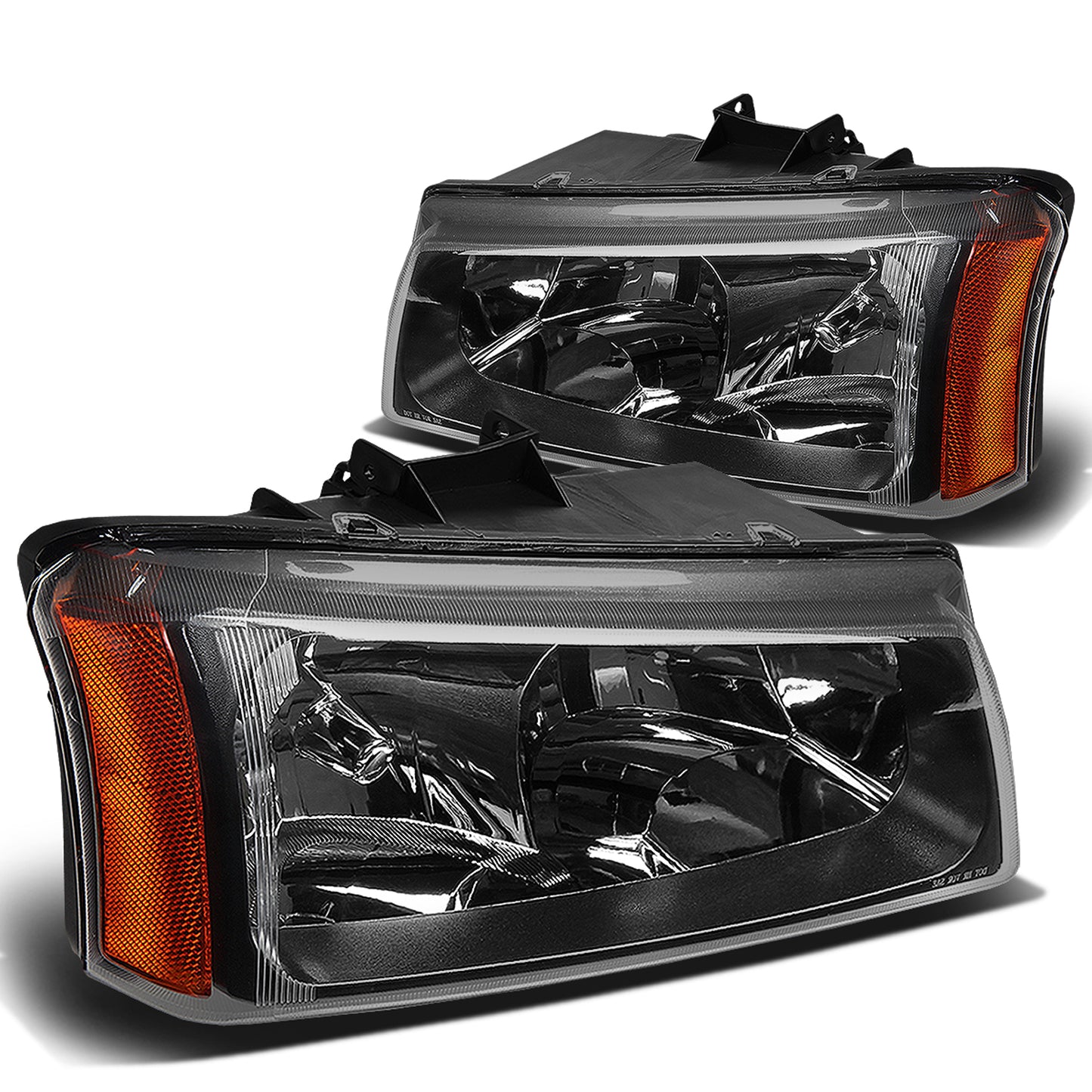 FAROS 03-04 CHEVY SILVERADO 2500 / 03-06 CHEVY AVALANCHE 1500 , 2500 / 03-06 CHEVY SILVERADO 1500 , 1500HD , 2500HD , 3500 2/4-DOOR - FITS MODELS WITHOUT FACTORY CLADDING ONLY - 2PC - BLACK HOUSING / AMBER CORNER - 9006 LOW BEAM / 9005 HIGH BEAM