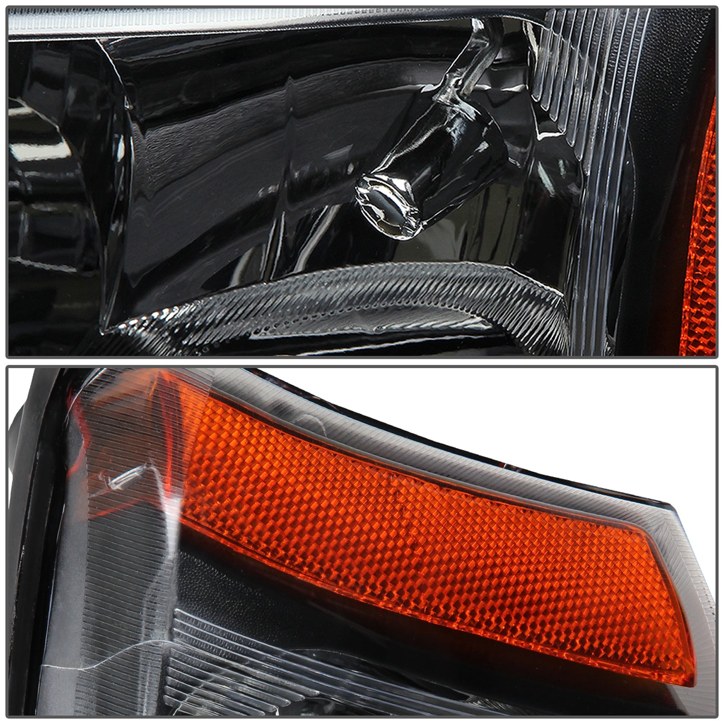 FAROS 03-04 CHEVY SILVERADO 2500 / 03-06 CHEVY AVALANCHE 1500 , 2500 / 03-06 CHEVY SILVERADO 1500 , 1500HD , 2500HD , 3500 2/4-DOOR - FITS MODELS WITHOUT FACTORY CLADDING ONLY - 2PC - BLACK HOUSING / AMBER CORNER - 9006 LOW BEAM / 9005 HIGH BEAM