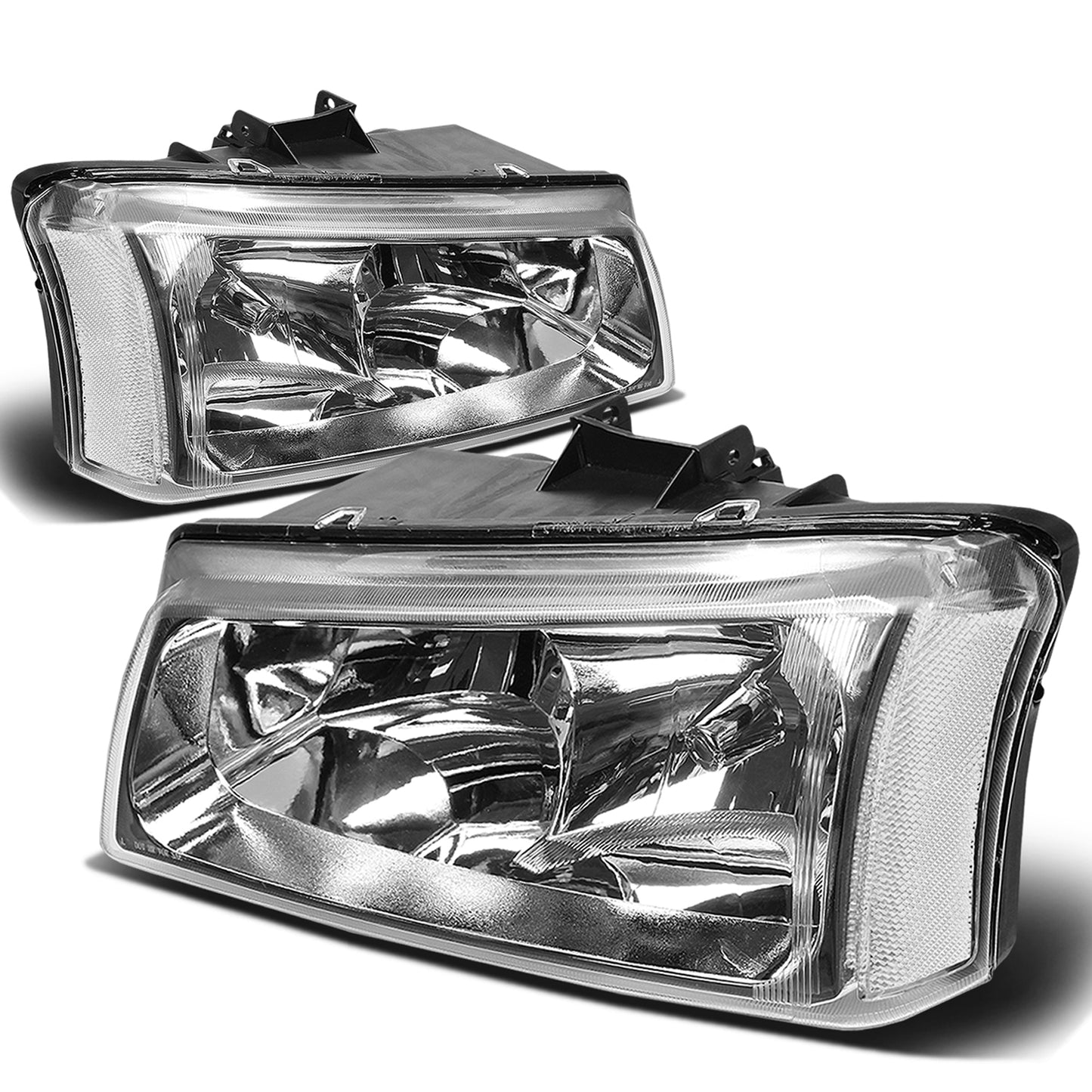FAROS 03-04 CHEVY SILVERADO 2500 / 03-06 CHEVY AVALANCHE 1500 , 2500 / 03-06 CHEVY SILVERADO 1500 , 1500HD , 2500HD , 3500 2/4-DOOR - FITS MODELS WITHOUT FACTORY CLADDING ONLY - 2PC - CHROME HOUSING / CLEAR CORNER - 9006 LOW BEAM / 9005 HIGH BEAM