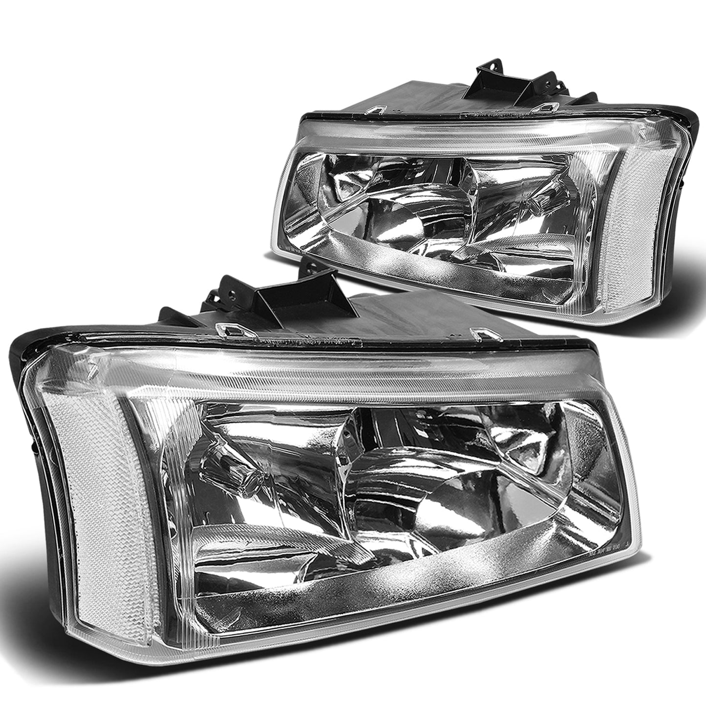 FAROS 03-04 CHEVY SILVERADO 2500 / 03-06 CHEVY AVALANCHE 1500 , 2500 / 03-06 CHEVY SILVERADO 1500 , 1500HD , 2500HD , 3500 2/4-DOOR - FITS MODELS WITHOUT FACTORY CLADDING ONLY - 2PC - CHROME HOUSING / CLEAR CORNER - 9006 LOW BEAM / 9005 HIGH BEAM