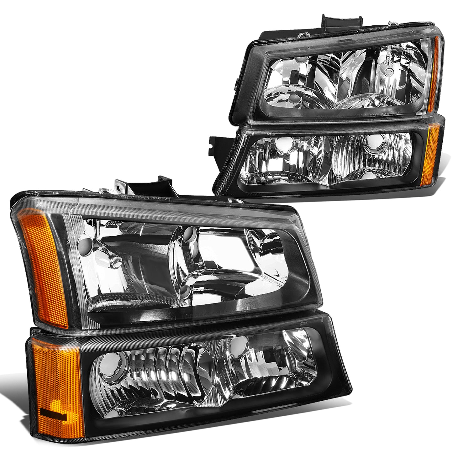 FAROS 03-04 CHEVY SILVERADO 2500 / 03-06 CHEVY AVALANCHE 1500 , 2500 / 03-06 CHEVY SILVERADO 1500 , 1500HD , 2500HD , 3500 2/4-DOOR - FITS MODELS WITHOUT FACTORY CLADDING ONLY - 4PC - BLACK HOUSING / AMBER CORNER - 9006 LOW BEAM / 9005 HIGH BEAM