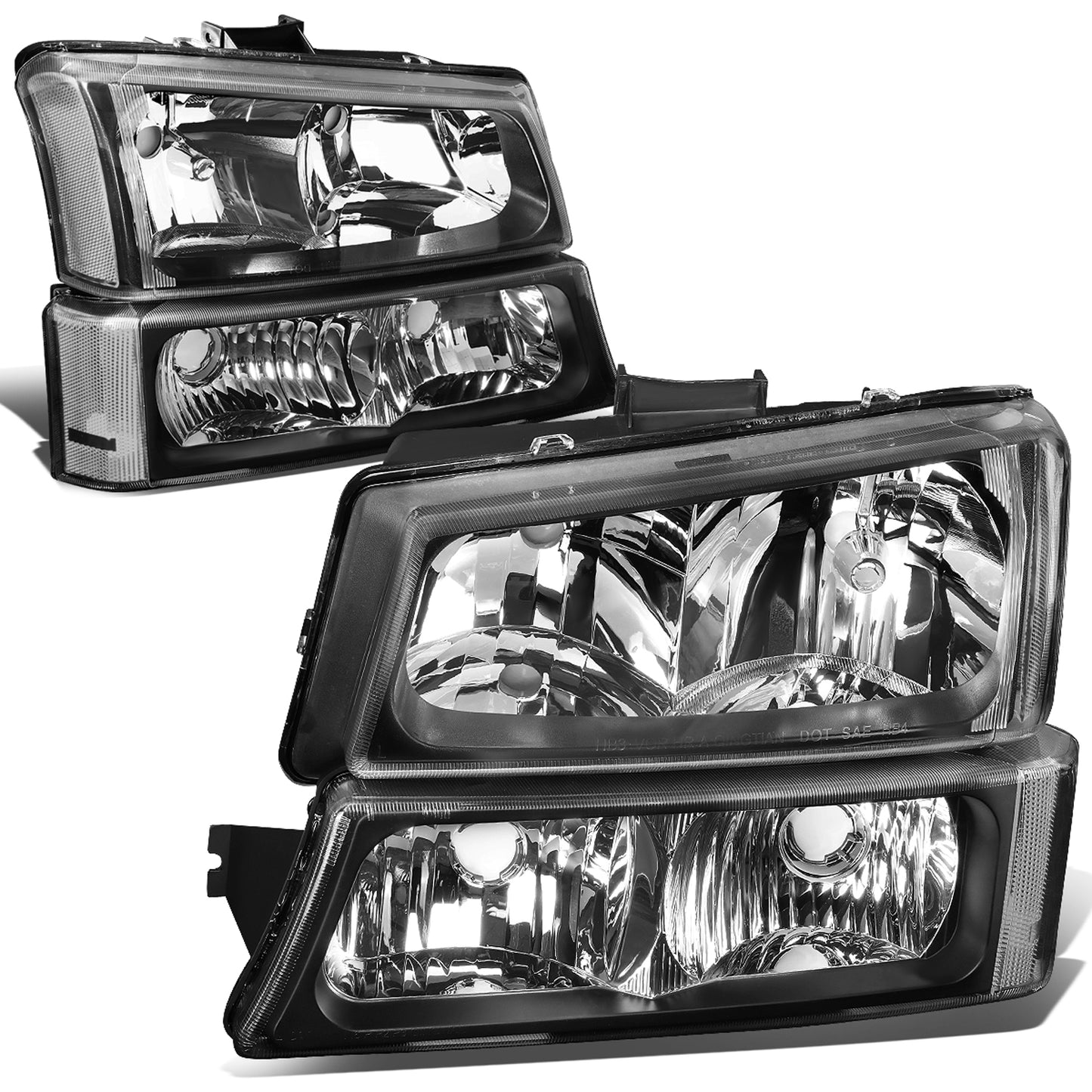 FAROS 03-04 CHEVY SILVERADO 2500 / 03-06 CHEVY AVALANCHE 1500 , 2500 / 03-06 CHEVY SILVERADO 1500 , 1500HD , 2500HD , 3500 2/4-DOOR - FITS MODELS WITHOUT FACTORY CLADDING ONLY - 4PC - BLACK HOUSING / CLEAR CORNER - 9006 LOW BEAM / 9005 HIGH BEAM