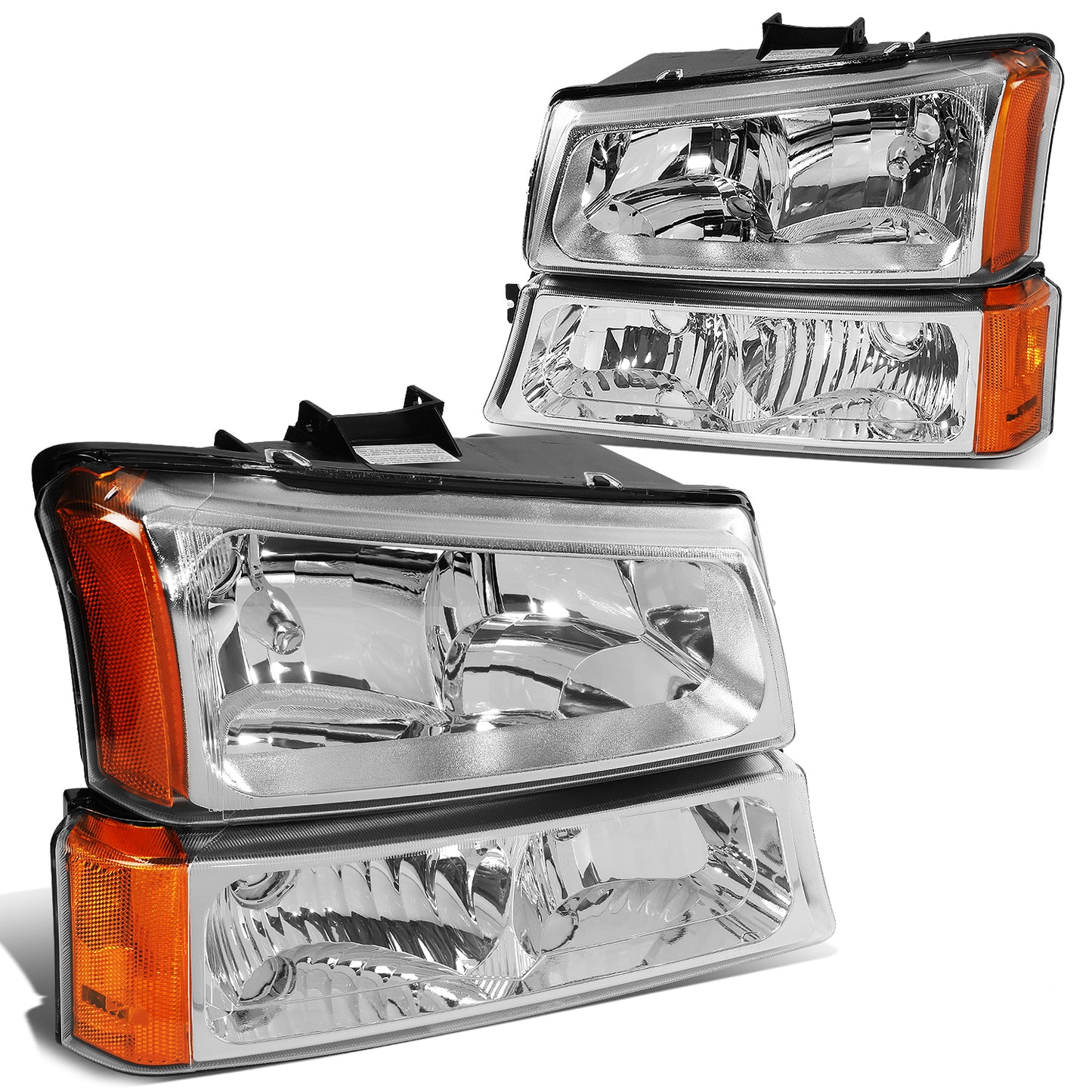 FAROS 03-04 CHEVY SILVERADO 2500 / 03-06 CHEVY AVALANCHE 1500 , 2500 / 03-06 CHEVY SILVERADO 1500 , 1500HD , 2500HD , 3500 2/4-DOOR - FITS MODELS WITHOUT FACTORY CLADDING ONLY - 4PC - CHROME HOUSING / AMBER CORNER - 9006 LOW BEAM / 9005 HIGH BEAM
