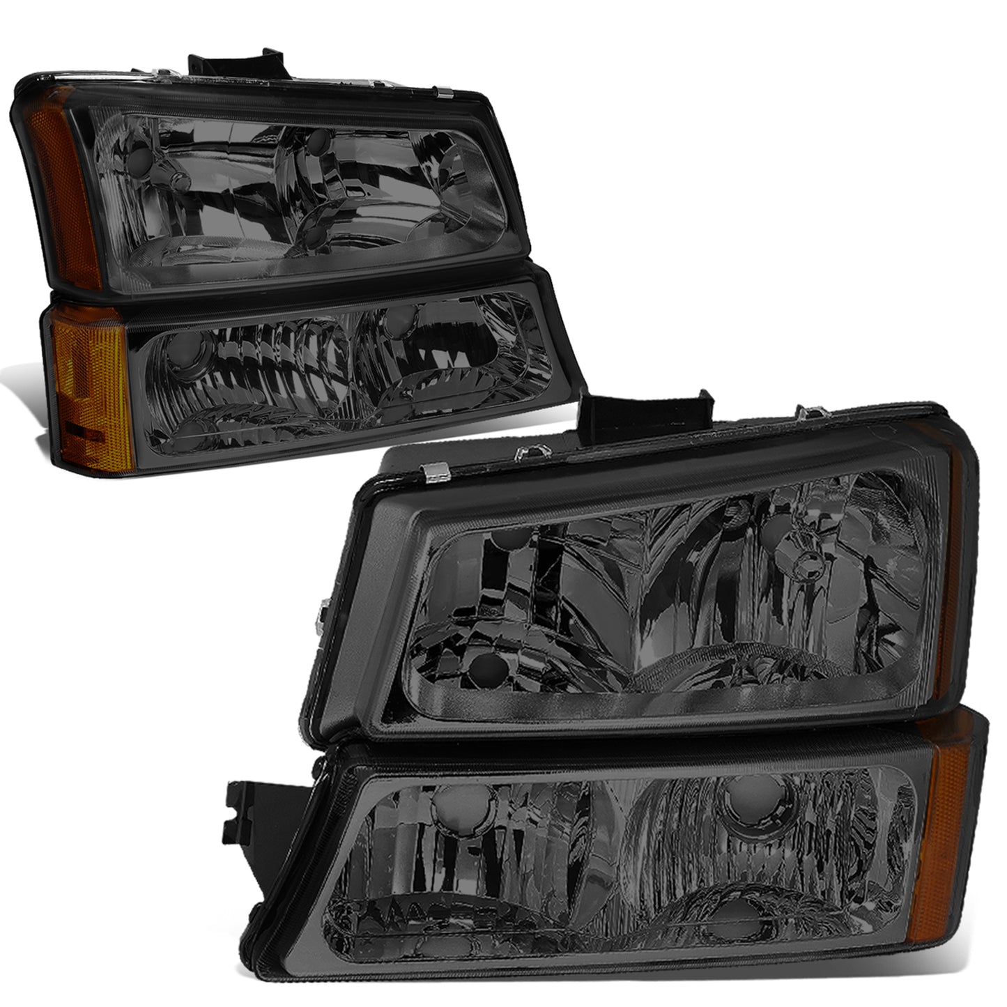 FAROS 03-04 CHEVY SILVERADO 2500 / 03-06 CHEVY AVALANCHE 1500 , 2500 / 03-06 CHEVY SILVERADO 1500 , 1500HD , 2500HD , 3500 2/4-DOOR - FITS MODELS WITHOUT FACTORY CLADDING ONLY - 4PC - SMOKE HOUSING / AMBER CORNER - 9006 LOW BEAM / 9005 HIGH BEAM
