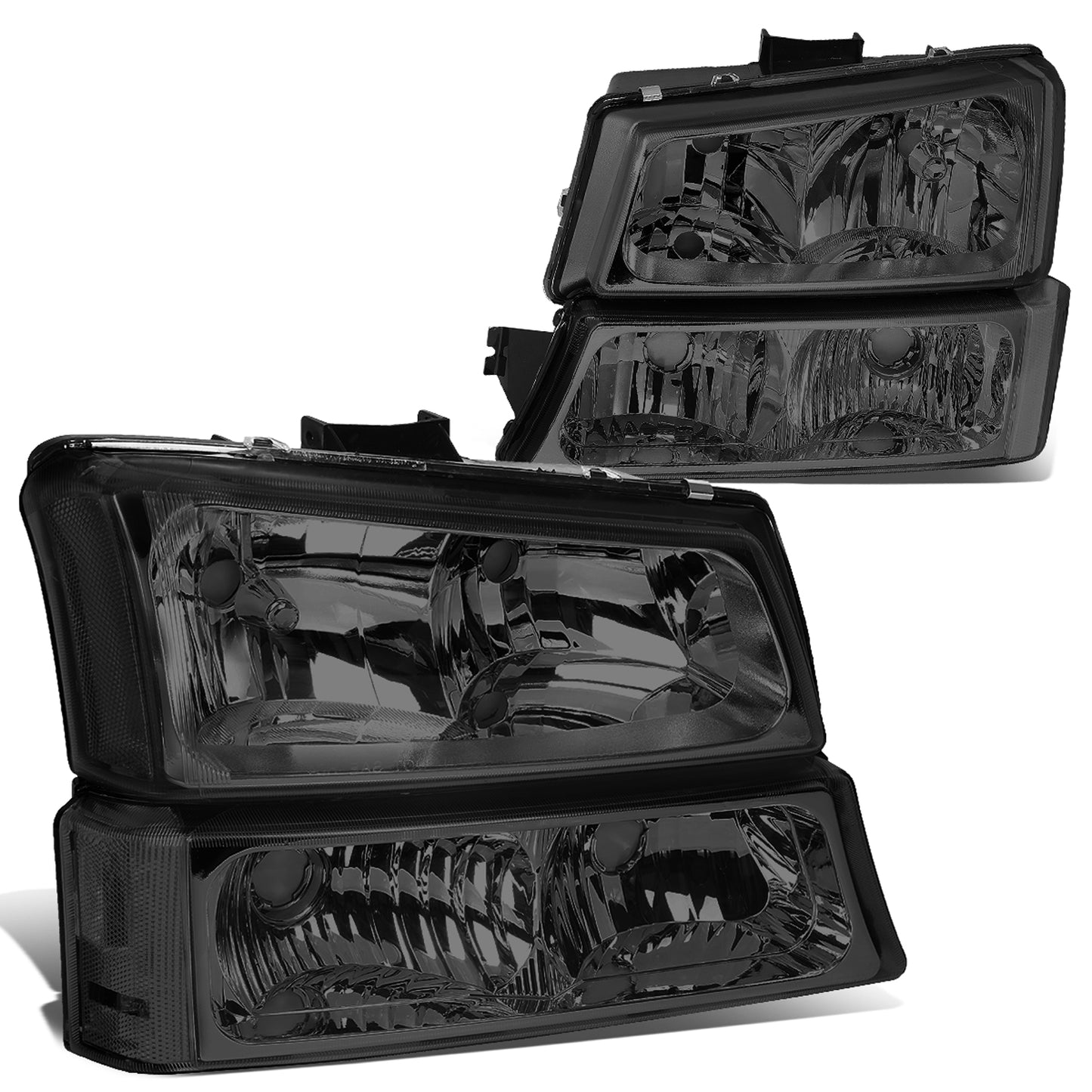 FAROS 03-04 CHEVY SILVERADO 2500 / 03-06 CHEVY AVALANCHE 1500 , 2500 / 03-06 CHEVY SILVERADO 1500 , 1500HD , 2500HD , 3500 2/4-DOOR - FITS MODELS WITHOUT FACTORY CLADDING ONLY - 4PC - SMOKE HOUSING / CLEAR CORNER - 9006 LOW BEAM / 9005 HIGH BEAM