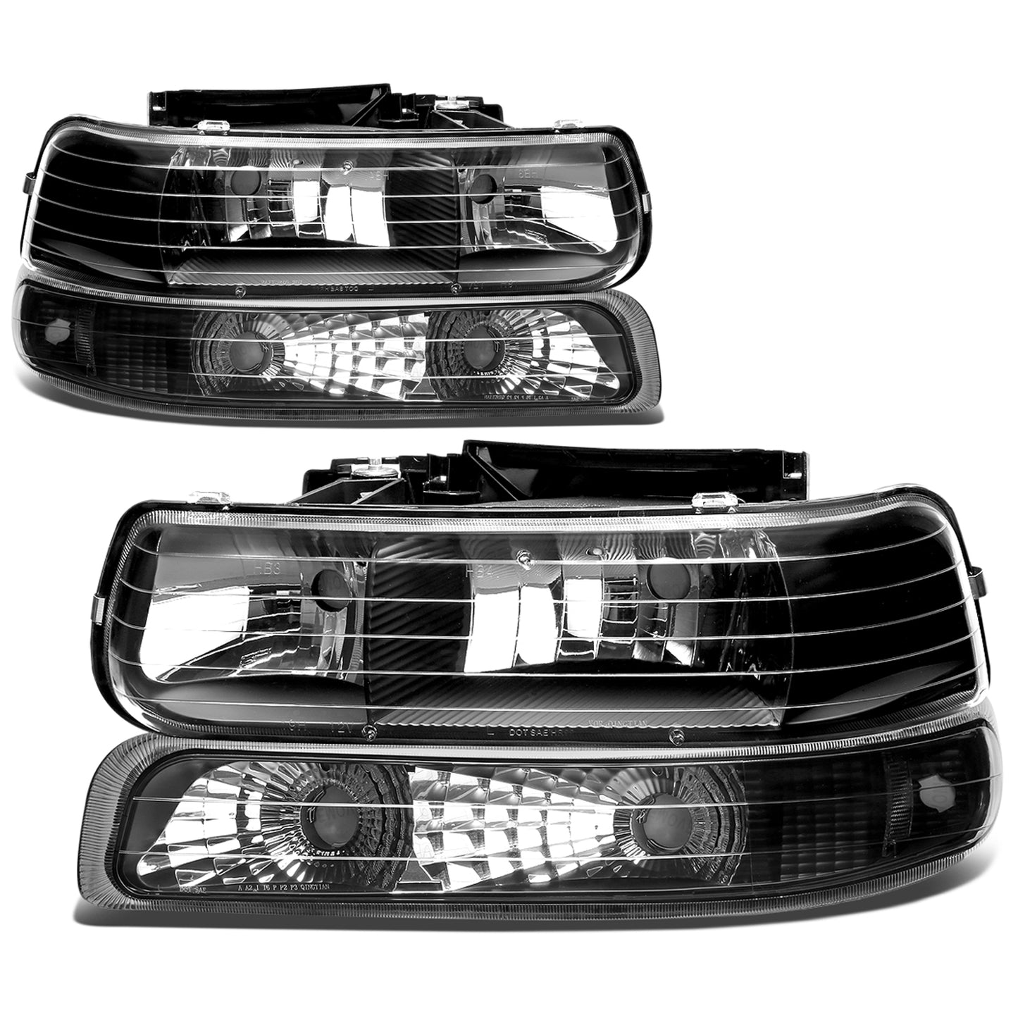 FAROS 99-02 CHEVY SILVERADO 1500 , 2500 / 00-06 CHEVY SUBURBAN 1500 , 2500 , TAHOE / 01-02 CHEVY SILVERADO 1500 HD , 2500 HD , 3500 HD 2/4-DOOR - 4PC - BLACK HOUSING / CLEAR CORNER - 9006 LOW BEAM / HIGH BEAMDLIGHTS - 99-02 CHEVY SILVERADO 1500 ,